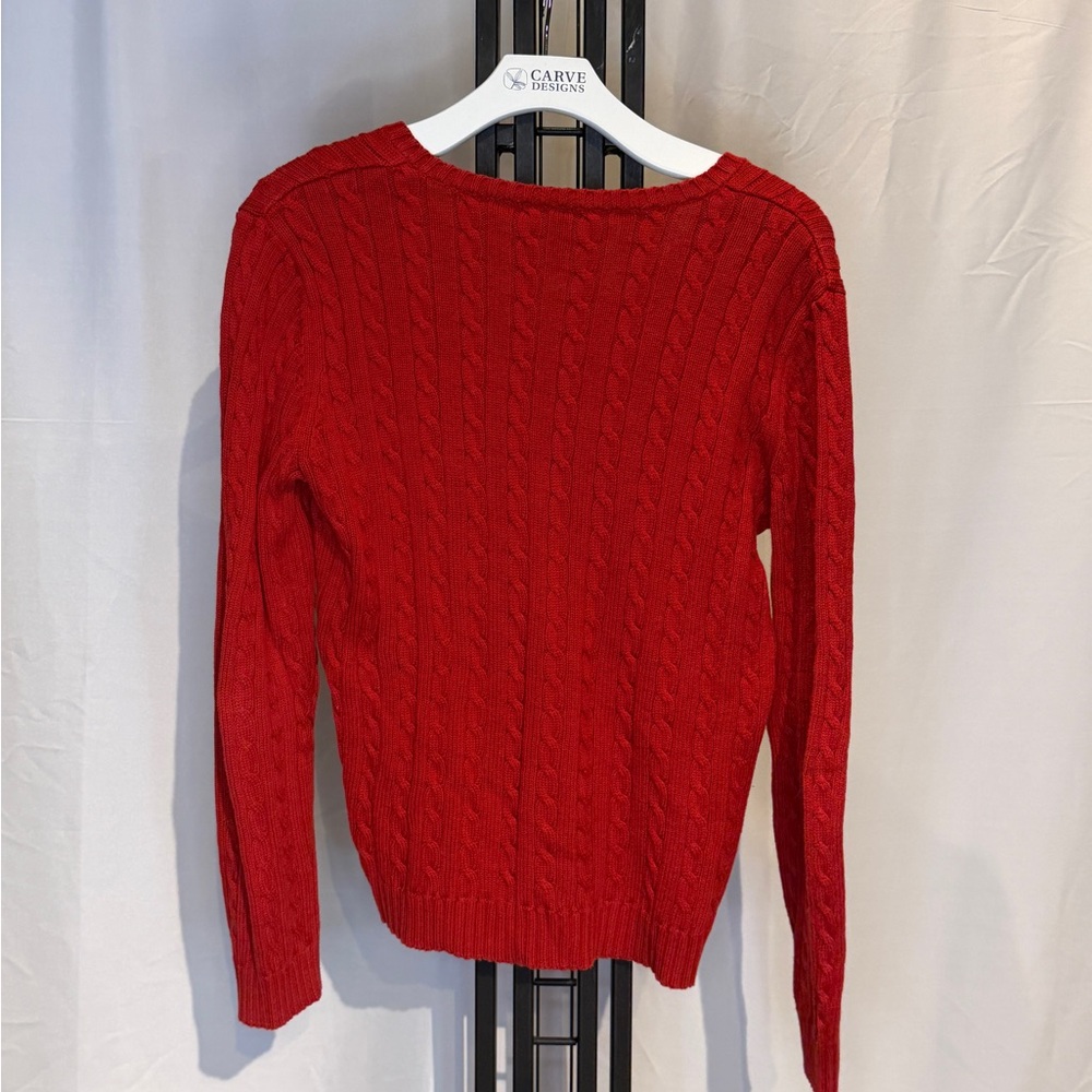 Ralph Lauren Vivid Red Cable Knit V-Neck Sweater - Picture 3 of 4